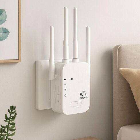 WiFi Extender 4 Antennas Wide Coverage Stable WiFi Repeater Anti-Interference Heat Dissipation WiFi Booster(US,White) in Kuwait