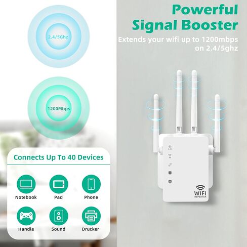 2023 WiFi Extender，5G Dual Band 1200Mbps Fastest Long Range Extenders Booster Covers Up to 8500 Sq.Ft and 40 Devices Wireless Internet Repeater Signal Amplifier for Home Easy Setup, white in Kuwait