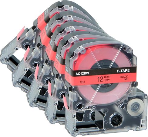 5 Pack AC12RW 12" Tape Compatible for LK-4RBP LC-4RBP SC12RW 12mm Black on Red LK Label Cartridges for LabelWorks LW-300 LW-400 LW-500 LW-600P LW-K200PX Label Maker in Kuwait