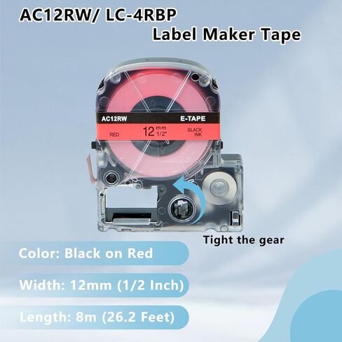 5 Pack AC12RW 12" Tape Compatible for LK-4RBP LC-4RBP SC12RW 12mm Black on Red LK Label Cartridges for LabelWorks LW-300 LW-400 LW-500 LW-600P LW-K200PX Label Maker in Kuwait