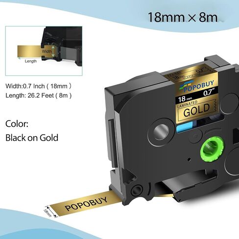 AZe 18mm 0.7 Laminated Gold Tape Compatible for Ptouch TZ841 TZ-841 TZe-841 TZe841 Label Tape for PTD410 PTD400 PTD610BT PTD600 Label Maker, 2 Pack Black on Gold in Kuwait