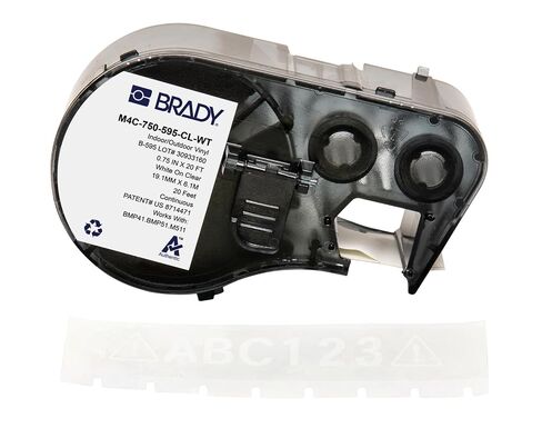 Brady Authentic (M4C-750-595-CL-WT) All-Weather Permanent Adhesive Vinyl Labels 0.75 in W x 20ft White on Clear. for use with BMP41, BMP51, M410, M510, and M511 Label Printers. in Kuwait
