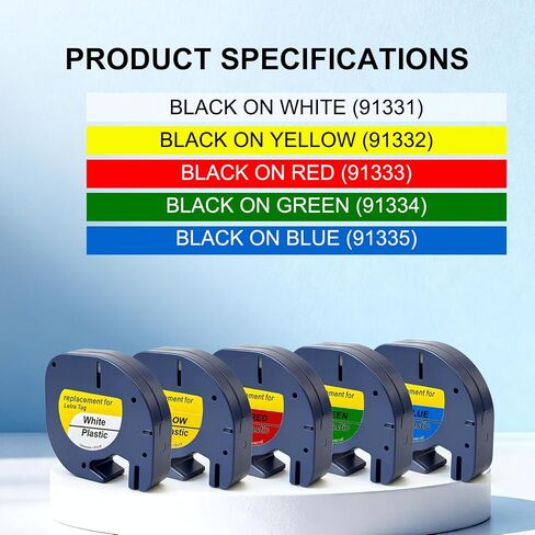 5-Pack Compatible for Dymo Letratag Refills Colored Plastic Label Tape, Replace for Dymo Label Maker Refills 1/2" x 13' (12mm x 4mm) Work for Dymo LT-100H LT-100T Handheld Label Printer ﻿ in Kuwait