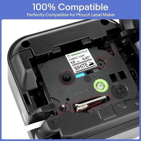 GREENCYCLE Compatible for TZe-FA231 AZE 1/2" Iron-on Fabric Clothing Label Maker Tape 0.47" x 9.8' (12mm x 3M) Black on White for PTD200 PTD210 PTD400 PTD600 PTH110 PTP710BT, 8 Pack in Kuwait