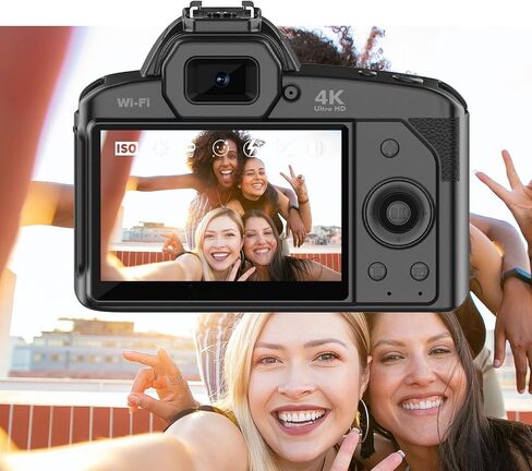 Digital Camera 4K Digital Camera 64MP Video 16x Zoom 3 Inch IPS Screen Dual Cameras Wireless Connection Camcorder with Memory Card for Travel (Blank) in Kuwait