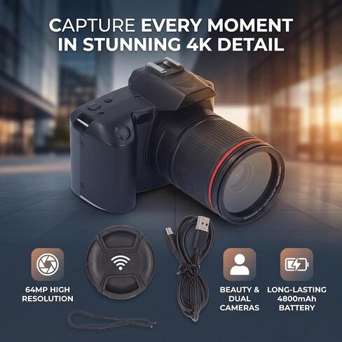 Digital Camera 4K Digital Camera 64MP Video 16x Zoom 3 Inch IPS Screen Dual Cameras Wireless Connection Camcorder with Memory Card for Travel (Blank) in Kuwait