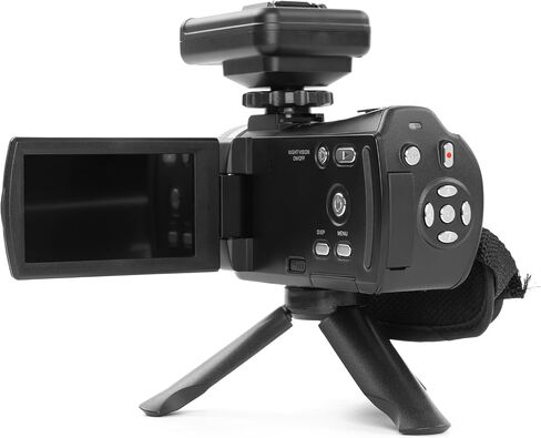 ORDRO HDV-V12 Video Camera Full HD Camcorder Digital Recorder | 1080P 30FPS 30MP | 3.0 Inch Rotation LCD | 16X Digital Zoom | Infrared Night Vision - Black (V12+LN-3 IR Light) in Kuwait