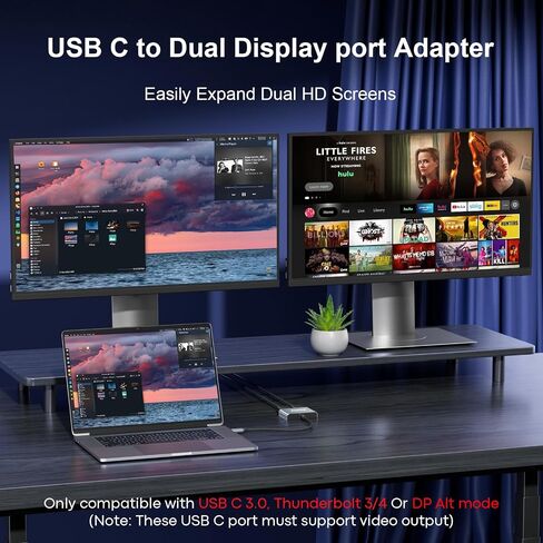 USB C to Dual 4K Displayport Splitter Adapter, USBC to Dual Display in Kuwait