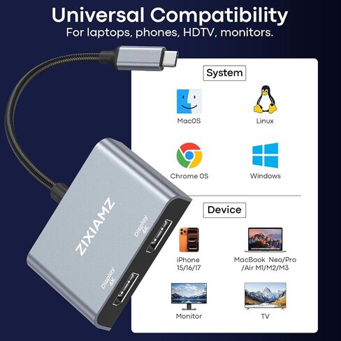 USB C to Dual 4K Displayport Splitter Adapter, USBC to Dual Display in Kuwait