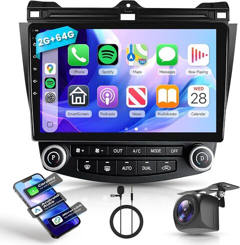 4G+64G Car Radio Stereo for Honda Accord 2003-2007, Wireless CarPlay Android Auto 10.1 Inch IPS Touch Screen Android 15 GPS Head Unit WiFi Bluetooth DSP Audio USB Dual Mic HD Rear Camera in Kuwait