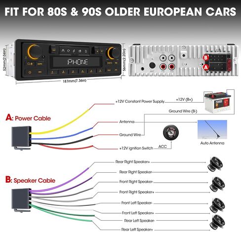 Single Din Retro Bluetooth Radio: European Style Stereo for Classic Cars in Kuwait