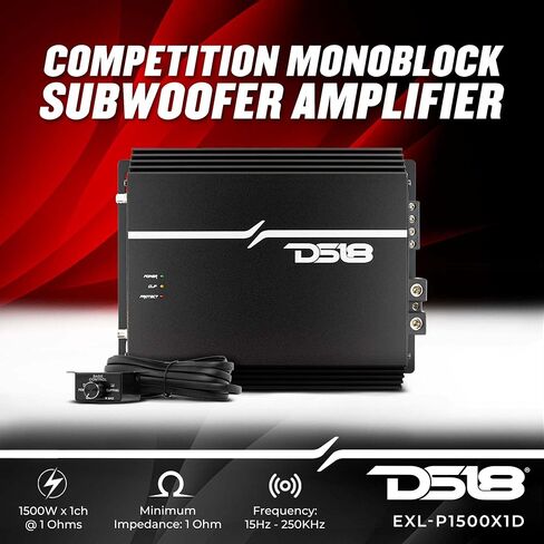 DS18 EXL-P1500X1D Korean 1-Channel Monoblock Subwoofer Car Audio Amplifier Competition Grade Class D MOSFET Amp 1500 Watts Rms - Remote BASS Knob Included (Renewed) in Kuwait