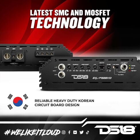 DS18 EXL-P1500X1D Korean 1-Channel Monoblock Subwoofer Car Audio Amplifier Competition Grade Class D MOSFET Amp 1500 Watts Rms - Remote BASS Knob Included (Renewed) in Kuwait
