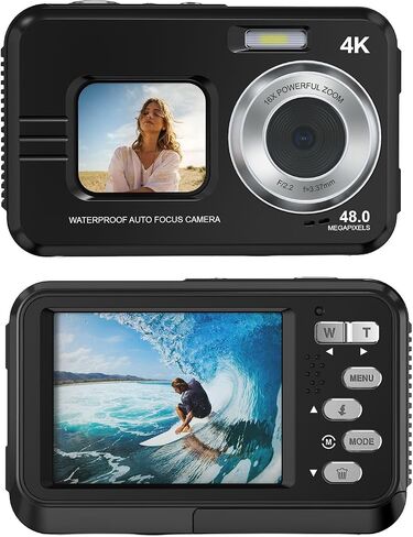 Diydeg 4K Underwater Camera, 48MP Autofocus 11.5ft Water Proof Digital Camera with 32GB Card, 16X Digital Zoom & Fill Light, Dual Screen Action Cameras for Snorkeling, Surfing (Blue) in Kuwait