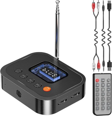 Bluetooth 6.0 Audio Receiver, 3-in-1 Wireless Adapter with FM Radio, U-Disk Playback, HD LED Display, Remote Control, Dual Output, Long Battery, Wireless Upgrade for Home Amplifier & Wired Speakers in Kuwait
