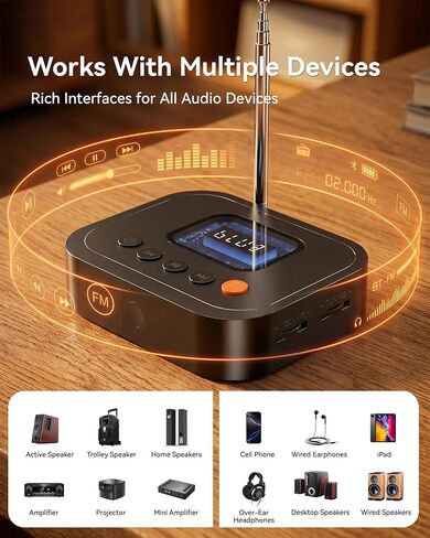 Bluetooth 6.0 Audio Receiver, 3-in-1 Wireless Adapter with FM Radio, U-Disk Playback, HD LED Display, Remote Control, Dual Output, Long Battery, Wireless Upgrade for Home Amplifier & Wired Speakers in Kuwait