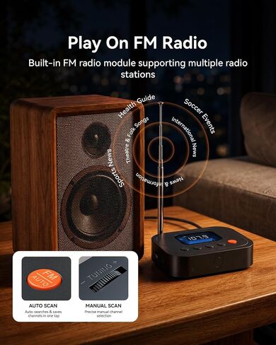 Bluetooth 6.0 Audio Receiver, 3-in-1 Wireless Adapter with FM Radio, U-Disk Playback, HD LED Display, Remote Control, Dual Output, Long Battery, Wireless Upgrade for Home Amplifier & Wired Speakers in Kuwait