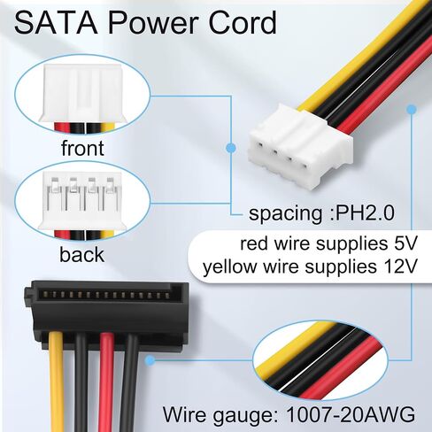 PH2.0 4Pin Male to SATA 15Pin Female Power Cable 35cm for ITX Motherboard HDD SSD DVD-ROM in Kuwait