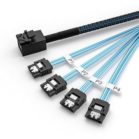 Internal Mini SAS HD to 4 SATA Cable, SFF-8643 to SATA Forward Breakout Cable, 12Gbps RAID Controller Cable with Stainless Steel Latches, Compatible with LSI 9300, Dell H730, HBA Card in Kuwait