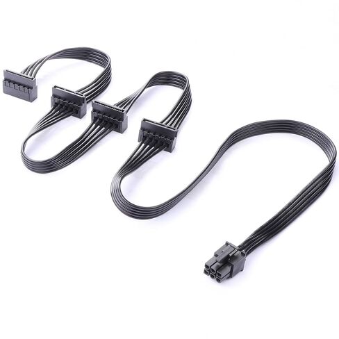 ATX 6Pin to 4 Right Angle SATA Modular Adaptor Cable, Flat Black PSU Cord for RM550X RM650X RM750X RM850X RM1000X RMX Full Modular PSU,85cm(40+15+15+15cm) Desktop 2.5" SSD 3.5" HDD in Kuwait