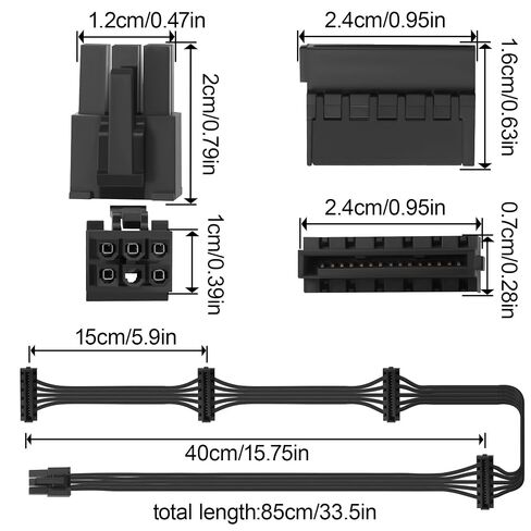 ATX 6Pin to 4 Right Angle SATA Modular Adaptor Cable, Flat Black PSU Cord for RM550X RM650X RM750X RM850X RM1000X RMX Full Modular PSU,85cm(40+15+15+15cm) Desktop 2.5" SSD 3.5" HDD in Kuwait