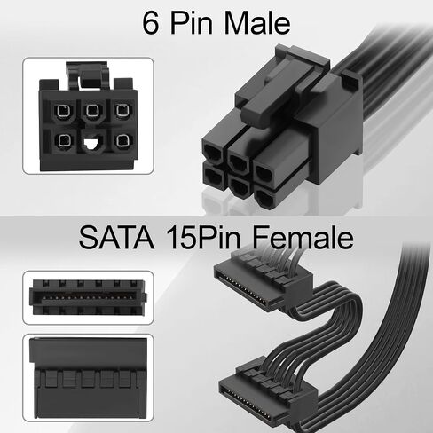 ATX 6Pin to 4 Right Angle SATA Modular Adaptor Cable, Flat Black PSU Cord for RM550X RM650X RM750X RM850X RM1000X RMX Full Modular PSU,85cm(40+15+15+15cm) Desktop 2.5" SSD 3.5" HDD in Kuwait