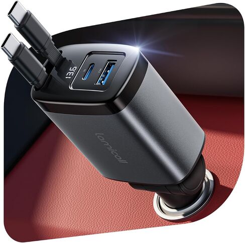Lamicall 87W Retractable Car Charger USB C Fast Charge, Dual Type C Cables in Kuwait