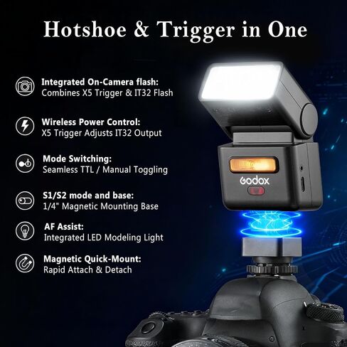 Godox IT32 TTL Camera Flash with X5S Flash Trigger for Sony Cameras,Included MA02 Magnetic kit, Magnetic Hotshoe & Trigger 2-in-1,Colorful Touch Screen,Rotatable Flash Head in Kuwait