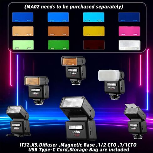 Godox IT32 TTL Camera Flash with X5S Flash Trigger for Sony Cameras,Included MA02 Magnetic kit, Magnetic Hotshoe & Trigger 2-in-1,Colorful Touch Screen,Rotatable Flash Head in Kuwait