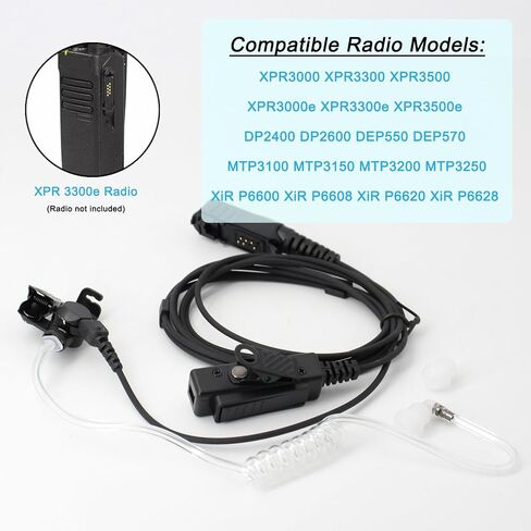 1PC XPR3300e XPR3500e Earpiece Fit for Motorola XPR3300 XPR3500 XPR 3300 XPR 3500 XPR 3300e XPR 3500e DP2400 DEP550 MTP3150 XiR P6600 Radio, Acoustic Tube Headset with PTT Mic in Kuwait