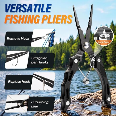 Fishing Gear, 7pc Fishing Tool Set, Fishing Accessories, Corrosion Resistant Fishing Pliers with Lanyard, Fillet Knife, Lip Gripper, Scissors, Retractor, S-Carabiner, Fishing Gifts for Men in Kuwait
