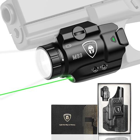 WARRIORLAND MB3 Pistol Light and IWB Kydex Holster, Fit for S&W SD9 VE / SD40 VE/SD 2.0, Compact 500 Lumens Universal Rail Mounted Tactical Weapon Light with Green Laser & White LED, Power Indicator in Kuwait