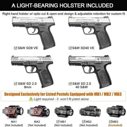 WARRIORLAND MB3 Pistol Light and IWB Kydex Holster, Fit for S&W SD9 VE / SD40 VE/SD 2.0, Compact 500 Lumens Universal Rail Mounted Tactical Weapon Light with Green Laser & White LED, Power Indicator in Kuwait