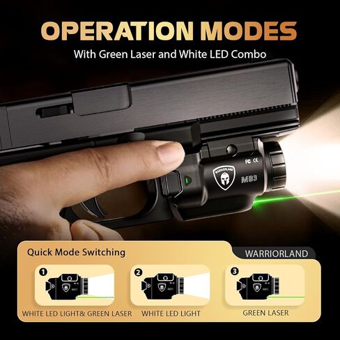 WARRIORLAND MB3 Pistol Light and IWB Kydex Holster, Fit for S&W SD9 VE / SD40 VE/SD 2.0, Compact 500 Lumens Universal Rail Mounted Tactical Weapon Light with Green Laser & White LED, Power Indicator in Kuwait