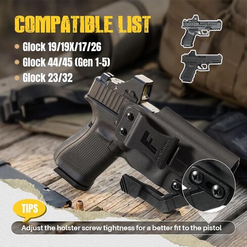 Glock 19 Holster,Kydex Holster with Optic Cut & Claw,Compatible with Glock17,19,19X,26,32,42,43,44,45,48 Gen (1-5) Pistol Right Hand Draw|Adjustable Cant &Tension | Comfortable | No-Scratch in Kuwait