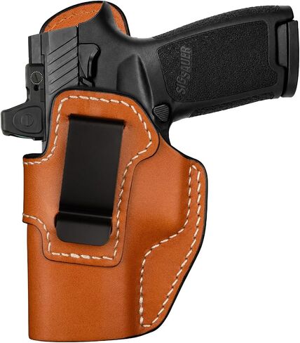 Premium IWB Leather Holster for Sig Sauer P320 M18/P320 X Carry/P320 Compact/P320 X Compact, Optics Ready, Concealed Carry P320 Holster, Steel Clip Fits 1.75" Belt, Inside Waistband, Brown in Kuwait