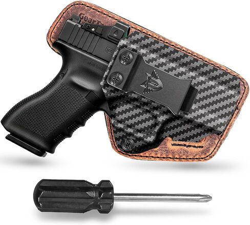 IWB Holster for Glock 43 43X | Carbon Fiber Pattern Kydex & Leather Hybrid | Optics Ready Concealed Carry | Adjustable Retention & Cant | Right Hand Inside Waistband in Kuwait