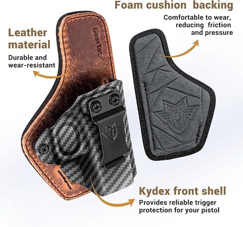 IWB Holster for Glock 43 43X | Carbon Fiber Pattern Kydex & Leather Hybrid | Optics Ready Concealed Carry | Adjustable Retention & Cant | Right Hand Inside Waistband in Kuwait