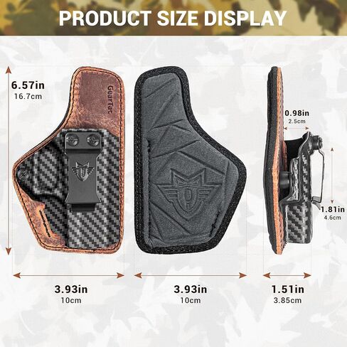 IWB Holster for Glock 43 43X | Carbon Fiber Pattern Kydex & Leather Hybrid | Optics Ready Concealed Carry | Adjustable Retention & Cant | Right Hand Inside Waistband in Kuwait