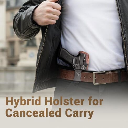 IWB Holster for Glock 43 43X | Carbon Fiber Pattern Kydex & Leather Hybrid | Optics Ready Concealed Carry | Adjustable Retention & Cant | Right Hand Inside Waistband in Kuwait