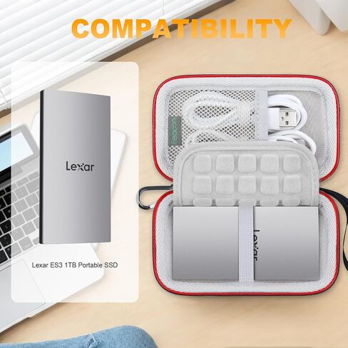 Hard Case for Lexar ES3 External Portable SSD, USB 3.2 Gen2 Portable SSD Solid State Drive, Travel Case Protective Shockproof Cover Storage Bag Case with SD Card Slot (Case Only), Gray in Kuwait