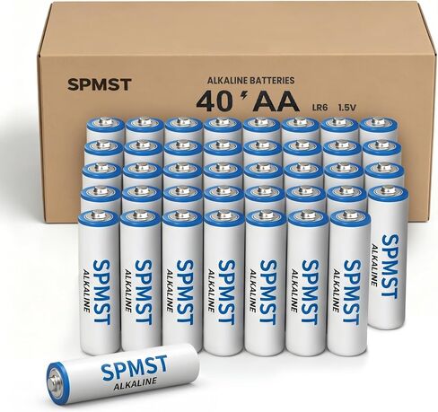 SPMST-Alkaline AA Batteries 1.5V, 40 Count Non-Rechargeable Double A Batteries, Long-Lasting Power AA Battery for Daily Household Electronic Device, 10-Year Shelf Life in Kuwait