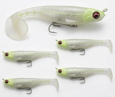 USA Bass Tackle Mag Shad - Scent Infused Magnum Paddle Tail Swimbaits Pre Rigged Fishing Lures Premium Bait with Strong Owner Hook, Fishing Gear for Giant Predator Fish in Kuwait