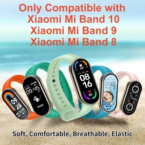 BANGTING Pack of 3 - 12 Replacement Wristbands for Xiaomi Mi Band 10/9/8, Compatible with Xiaomi Smart Band 10 9 8, Breathable Sports Bracelet Made of Soft TPU, Adjustable, Quick Change Design in Kuwait