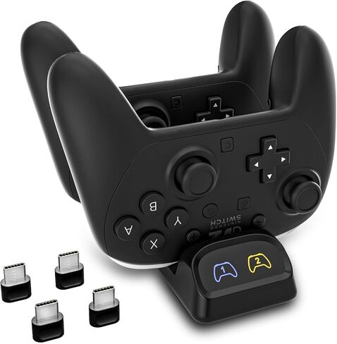 Switch 2 Pro Controller Charger Dock, Dual USB-C Charging Station for Switch Pro Controller, Compatible with PS5, Xbox Series X|S and Elite Series 2, LED Indicators, USB-C Adapters Included in Kuwait