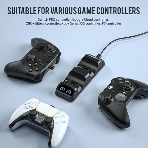 Switch 2 Pro Controller Charger Dock, Dual USB-C Charging Station for Switch Pro Controller, Compatible with PS5, Xbox Series X|S and Elite Series 2, LED Indicators, USB-C Adapters Included in Kuwait