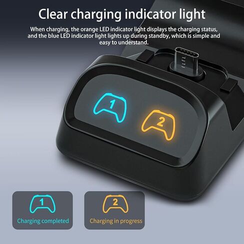 Switch 2 Pro Controller Charger Dock, Dual USB-C Charging Station for Switch Pro Controller, Compatible with PS5, Xbox Series X|S and Elite Series 2, LED Indicators, USB-C Adapters Included in Kuwait