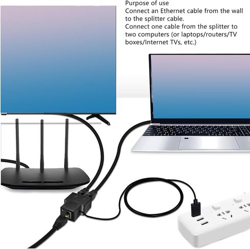 RJ45 Splitter Adapter 1 to 2, 100Mbps Ethernet Splitter Plug and Play LAN Network Connector for Cat5 Cat5e Cat6 Cat7 Cat8 Cables, Internet Splitter for Computers TV Boxes Routers in Kuwait