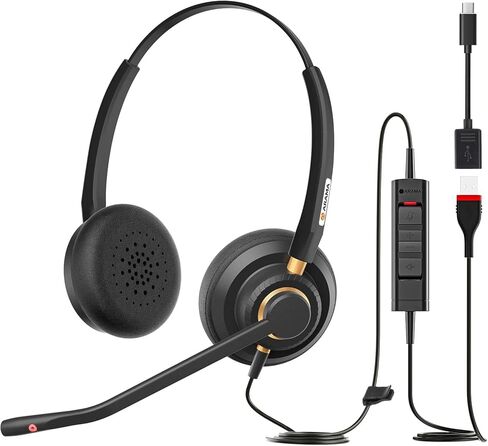 Arama USB Headset with Microphone for PC, Computer Headset with Microphone, Noise Cancelling Adjustable Volume Control Lightweight, for Laptop Business Skype UC Webinar Call Center Office(802) in Kuwait