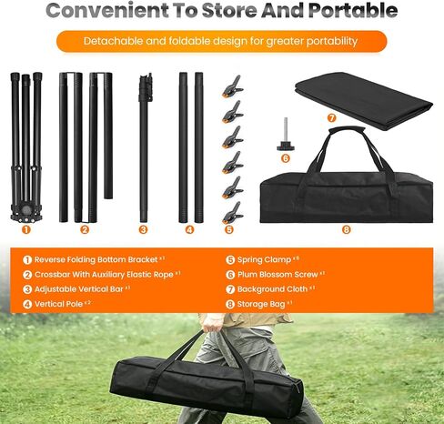 Jiang&Rong Black Screen Backdrop Stand Kit 5x7.5FT with Reverse FoldingBase in Kuwait